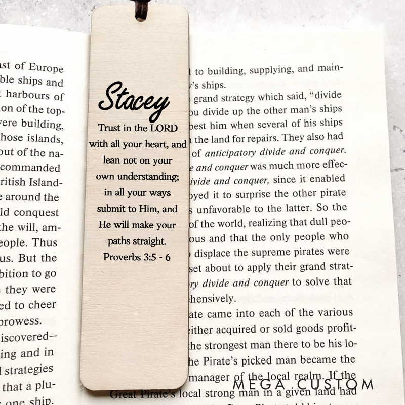 Personalized Wood Proverbs 3:5 Christian Bookmark Christian Gift for Birthday Unique Gifts for Female Unique Gifts for Women Bible Verse Art