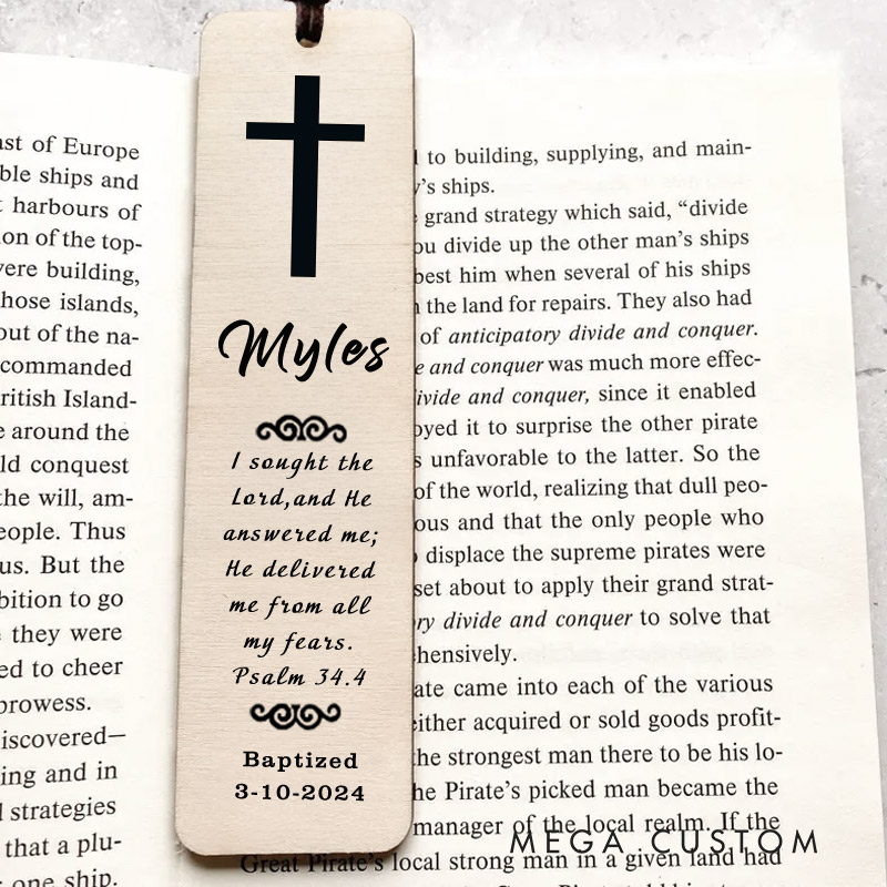 Personalized Wood Cross Engraved with Scripture and Custom Name First Communion Baptism Gift Bible Quote Bookmark Unique Gifts for Religious
