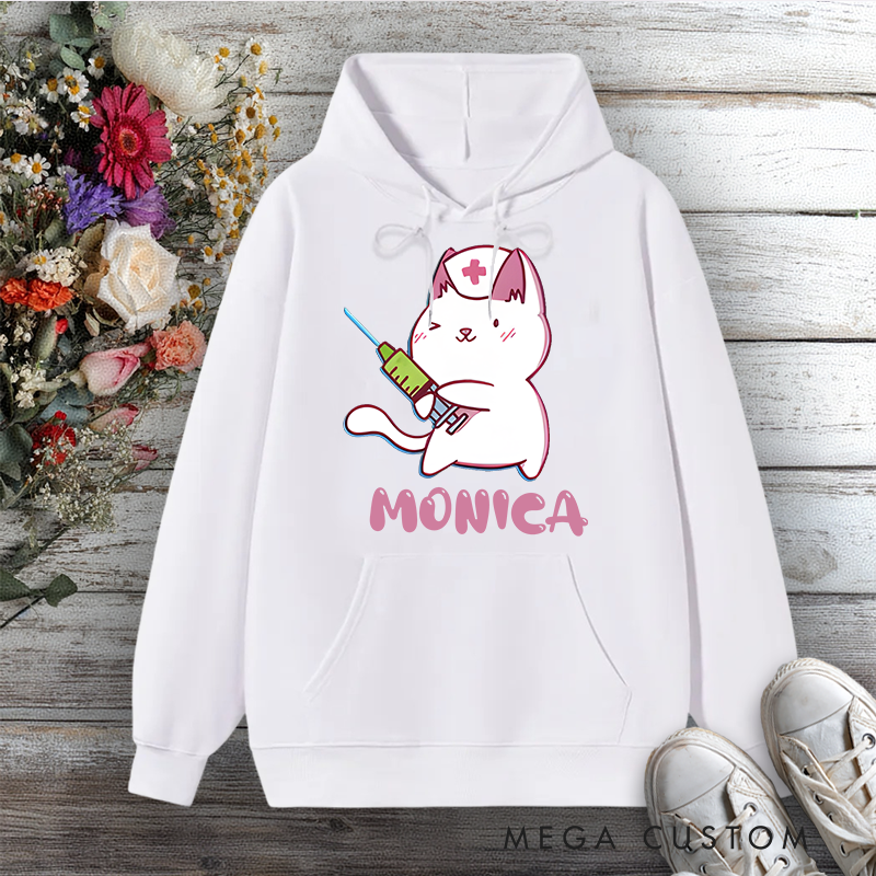 Personalized Hoodies for Nurse Cat Cute and Caring Design Hoodies International Nurse Day Gift