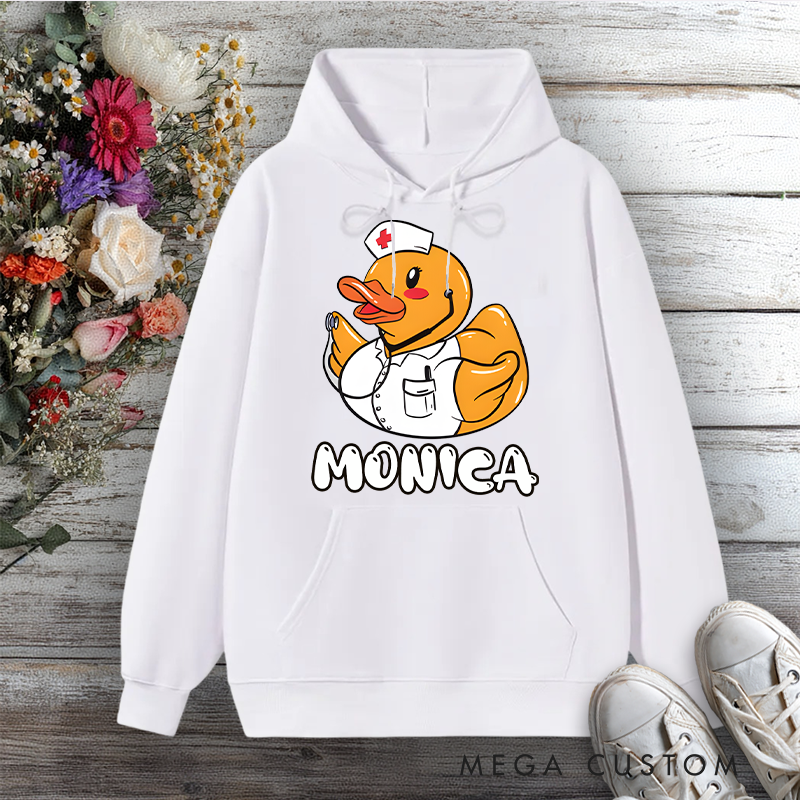 Personalized Hoodies for Nurse Duck Quirky and Caring Design Hoodies International Nurse Day Gift