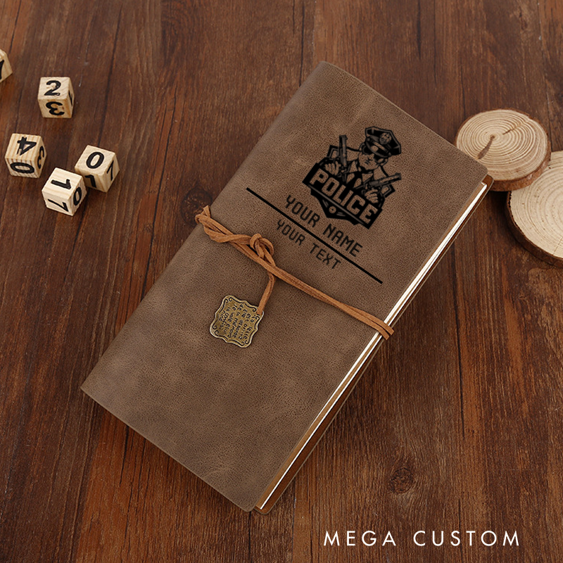 Personalized Retro Police Leather Journal Custom Notebook with Engraved Police Badge and Officer Design Notebook Gift for Police Officer