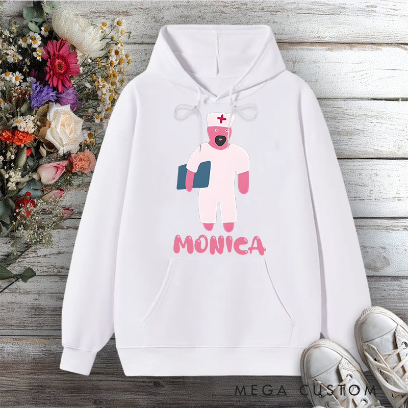 Personalized Hoodies for Nurse Pink Nurse Character Caring and Fun Design Hoodies International Nurse Day Gift