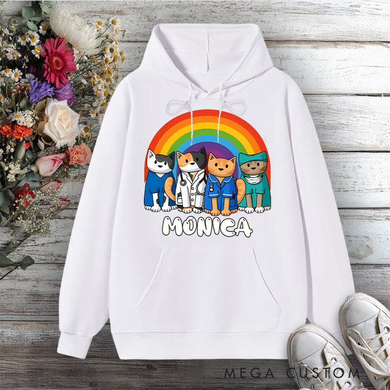 Personalized Hoodies for Nurse Medical Cats Under the Rainbow Description Design Hoodies International Nurse Day Gift