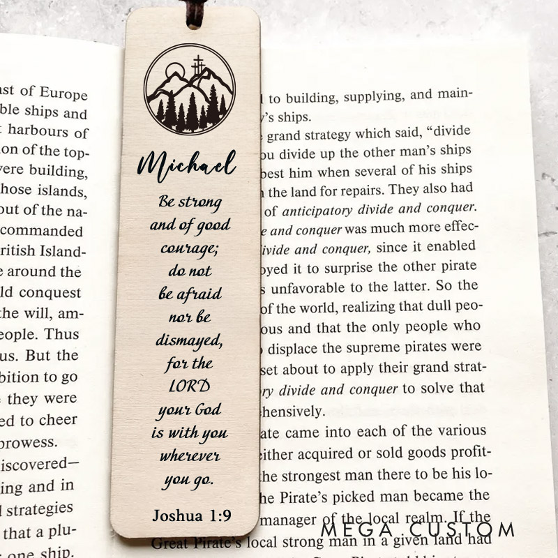 Personalized Wood Joshua 1:9 Bookmark Engraved with Scripture Christmas Gift Faith Gift Bible Quote Bookmark Unique Gifts for Religious