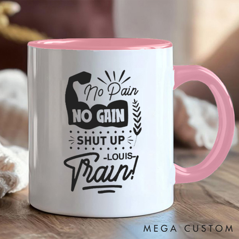 Personalized No Pain No Gain Coffee Mug with Motivation Gift Motivational Coffee Cup for Fitness Enthusiasts Bodybuilders and Gym Lovers