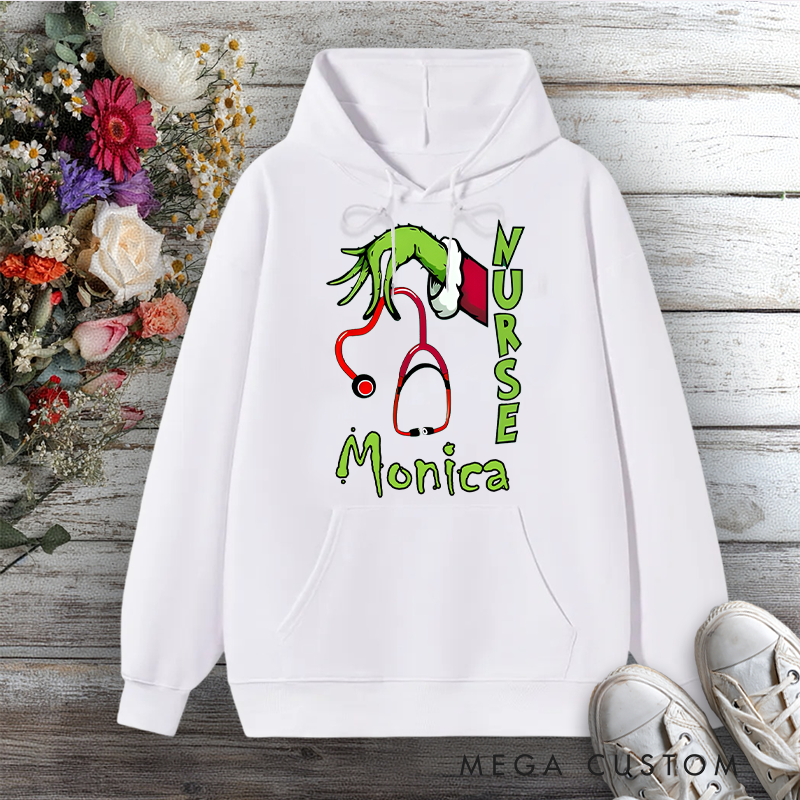 Personalized Hoodies for Nurse Grinch Nurse Holiday Care Design Hoodies International Nurse Day Gift