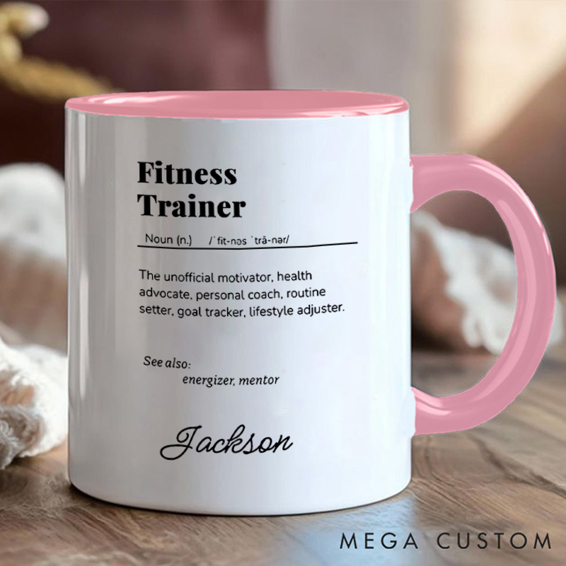Personalized Fitness Trainer Definition Coffee Mug with Coach Gift Motivational Coffee Cup for Fitness Enthusiasts Bodybuilders and Gym Lovers