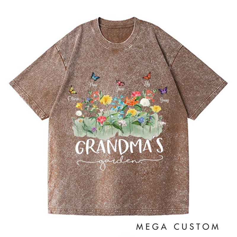 Personalized Grandma's Garden Washed T-Shirts Gardening Shirt Custom Mom Shirt Mother's Day Gift