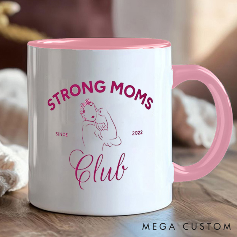 Personalized Strong Moms Club Mug with Celebrating Motherhood and Strength Gift Motivational Coffee Cup for Fitness Enthusiasts Bodybuilders and Gym Lovers