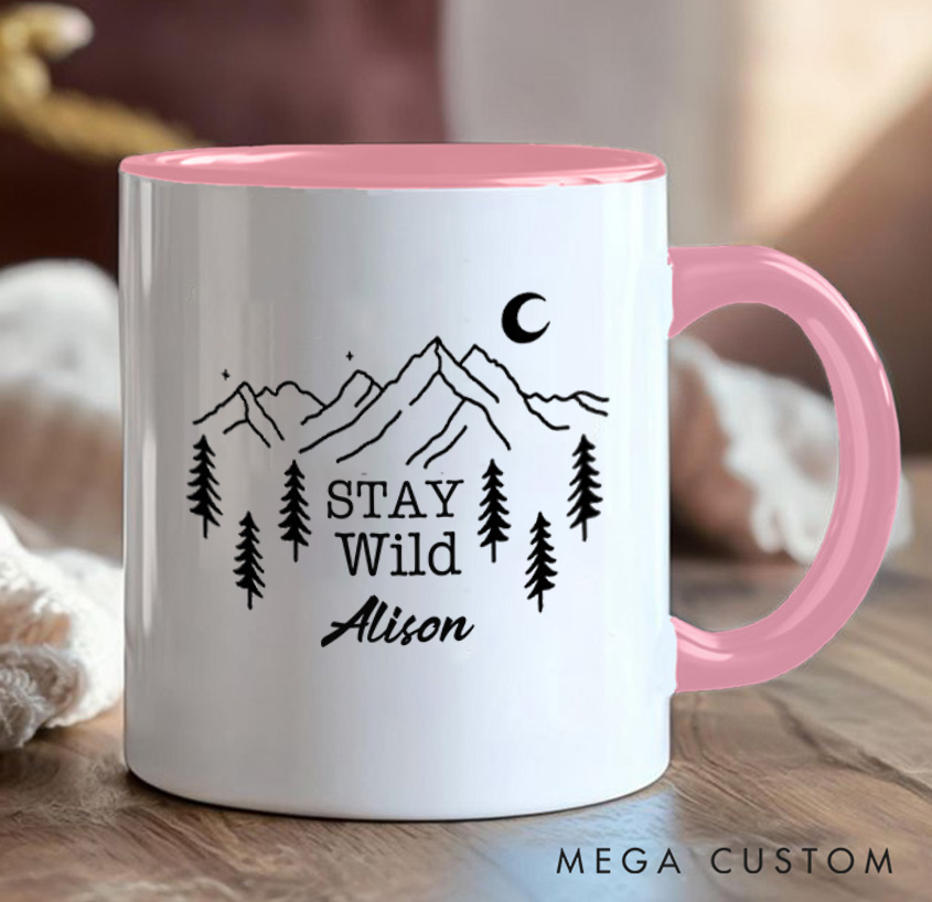 Personalized Stay Wild Mug Camping Mountain Hiking Mug Gift for Outdoors Nature Lovers