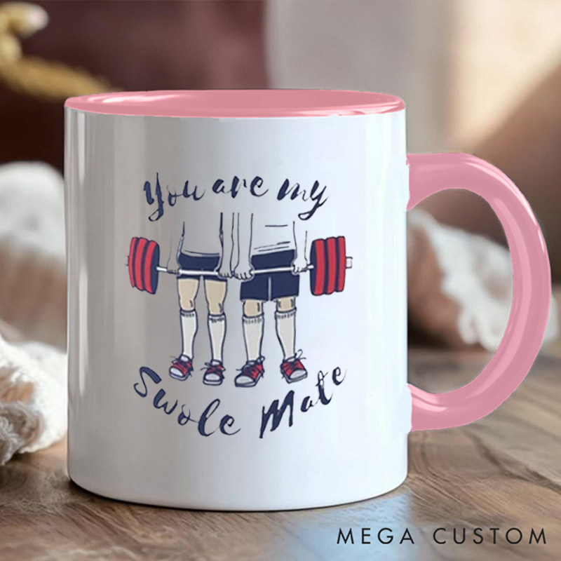 Personalized Funny Gym Partner Coffee Cup Mug with Double Sided Swole Mate Gift Motivational Coffee Cup for Fitness Enthusiasts Bodybuilders and Gym Lovers