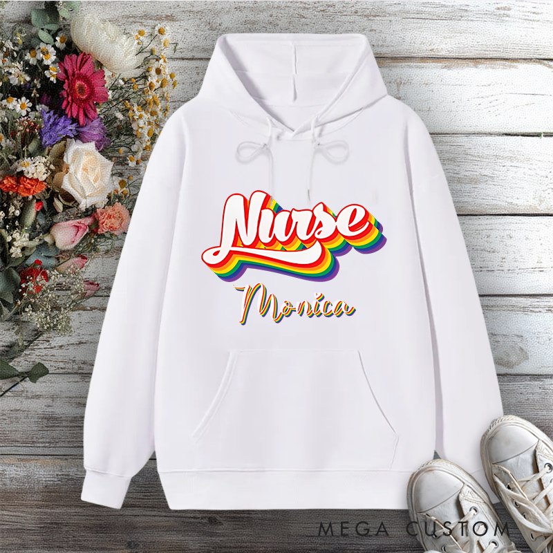Personalized Hoodies for Nurse Rainbow Nurse Pride Design Hoodies International Nurse Day Gift