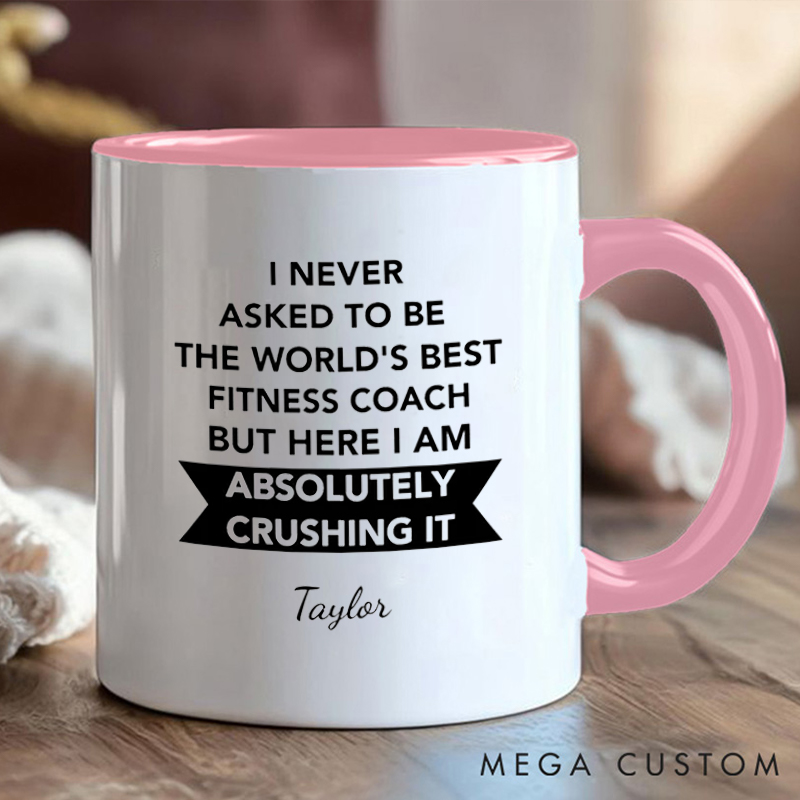 Personalized Worlds Best Fitness Coach Coffee Cup Mug with Motivational Quote Gift for Fitness Enthusiasts Bodybuilders and Gym Lovers