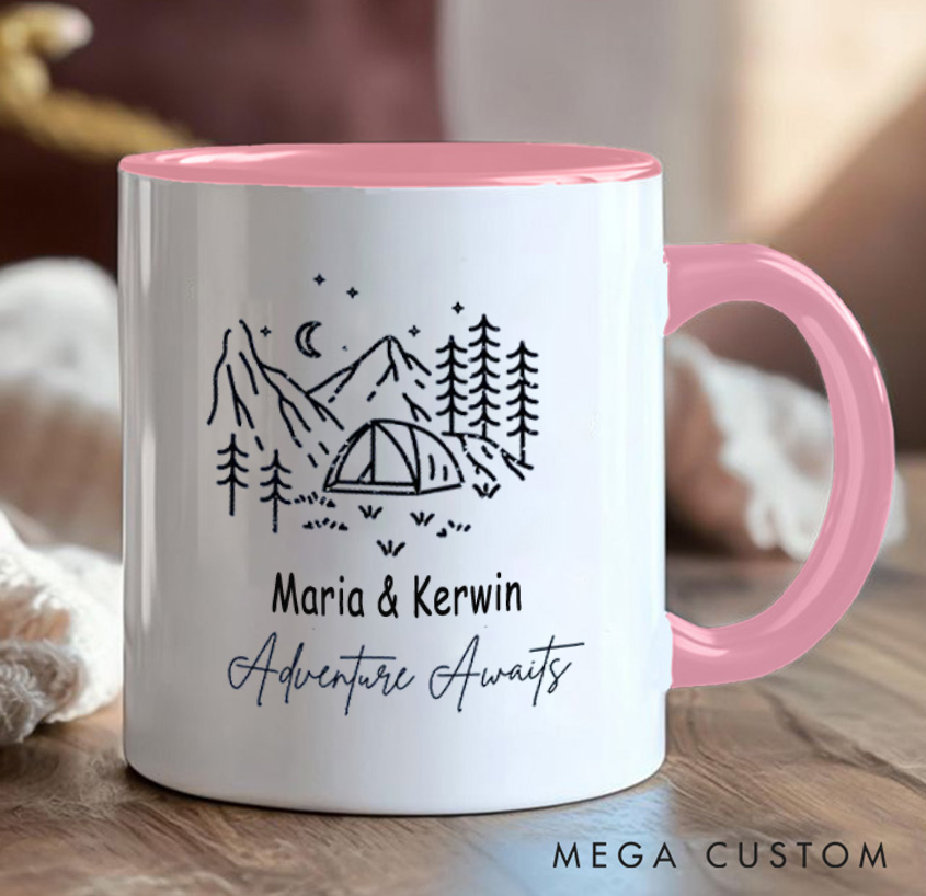 Personalized Couple Camping Mug Mountain Adventure Awaits Hiking Mug Gift for Travel Outdoors Lovers