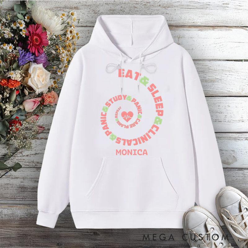 Personalized Hoodies for Nurse Eat Sleep Study Panic Nursing Life Spiral Design Hoodies International Nurse Day Gift