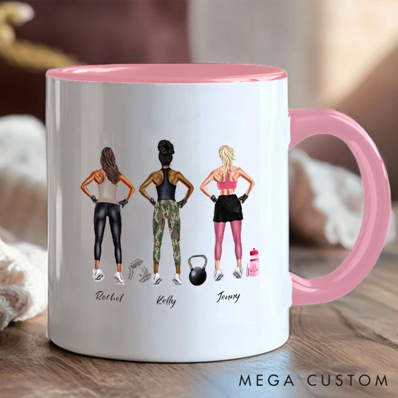 Personalized Fitness Squad Coffee Cup Mug with Gym Partner Names Gift for Fitness Enthusiasts Bodybuilders and Gym Lovers