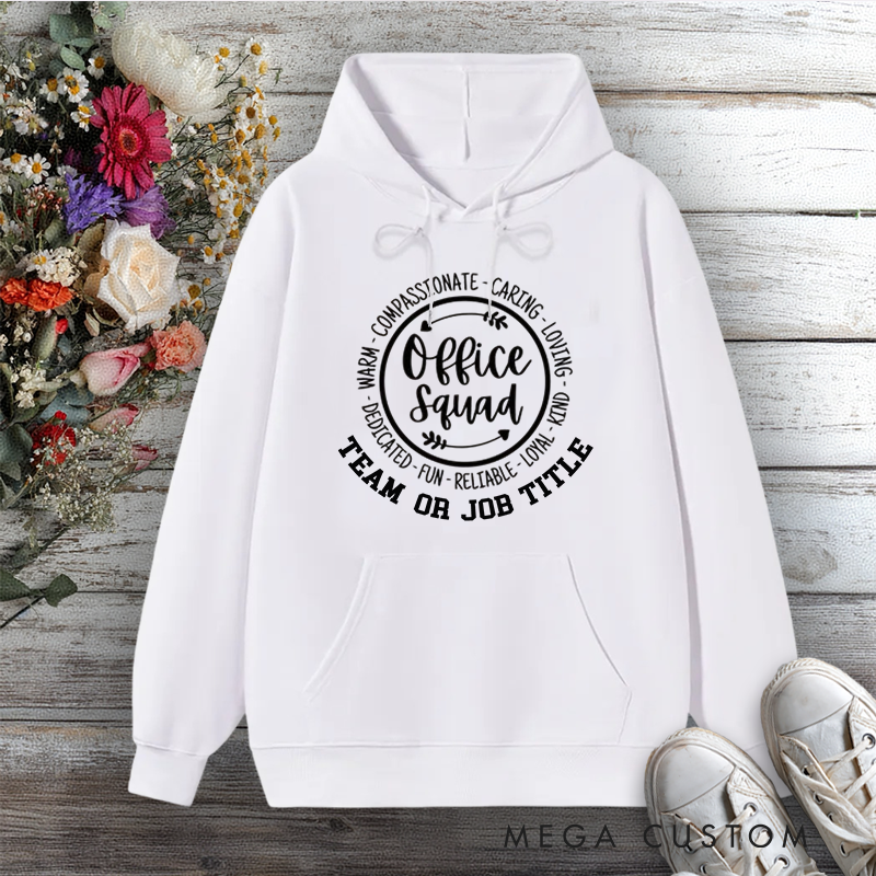 Personalized Hoodies for Office Squad Circular Word Design Team or Job Title Edition Gift for Office Worker