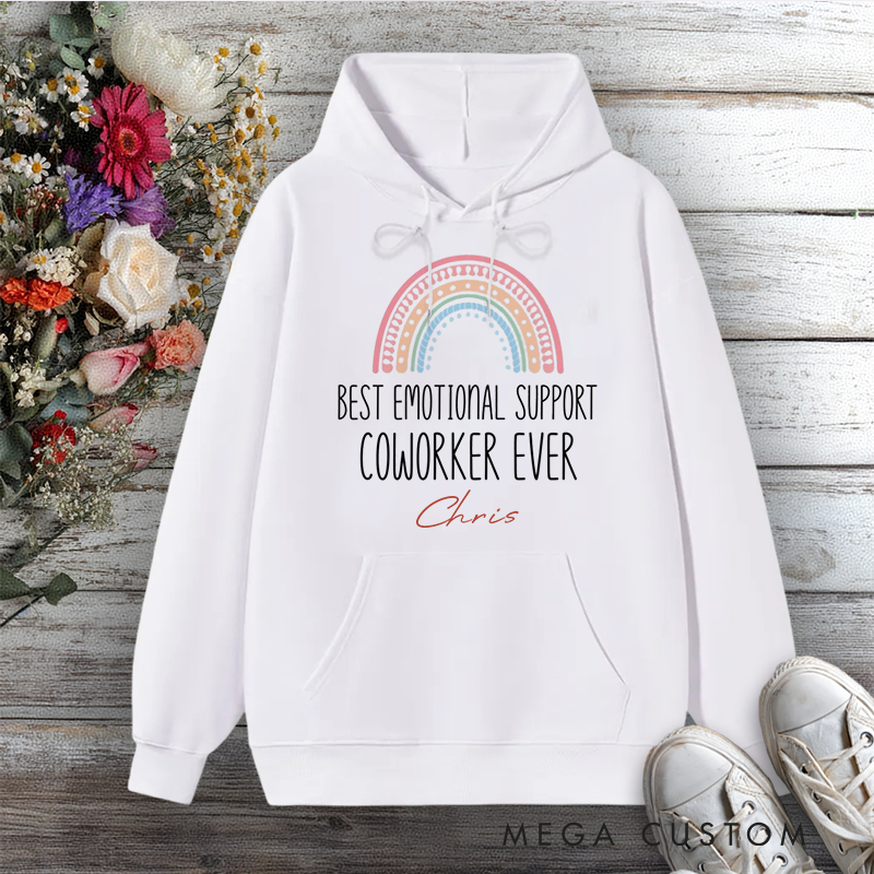 Personalized Hoodie Best Emotional Support Coworker Ever Rainbow Design Gift for Office Worker