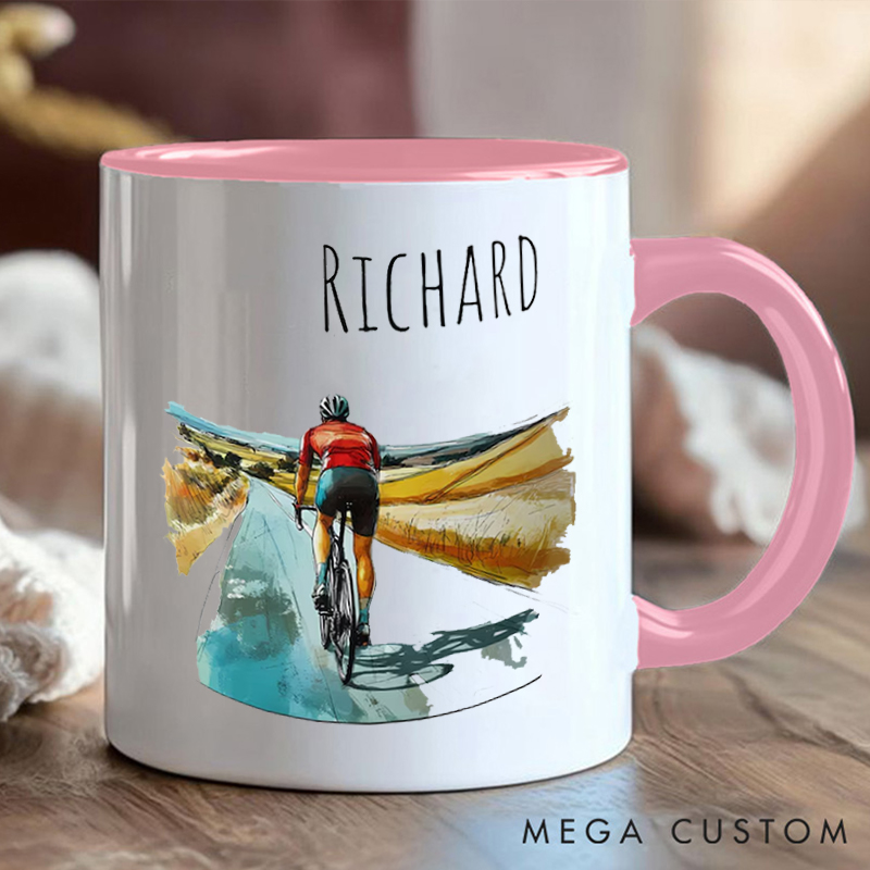 Personalized Cycling Coffee Cup Mug with Scenic Road for Outdoor Adventures Riding Cycling Biking Enthusiasts