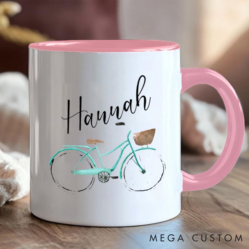 Personalized Coffee Cup Mug with Elegant Bicycle Illustration for Outdoor Adventures Riding Cycling Biking Enthusiasts