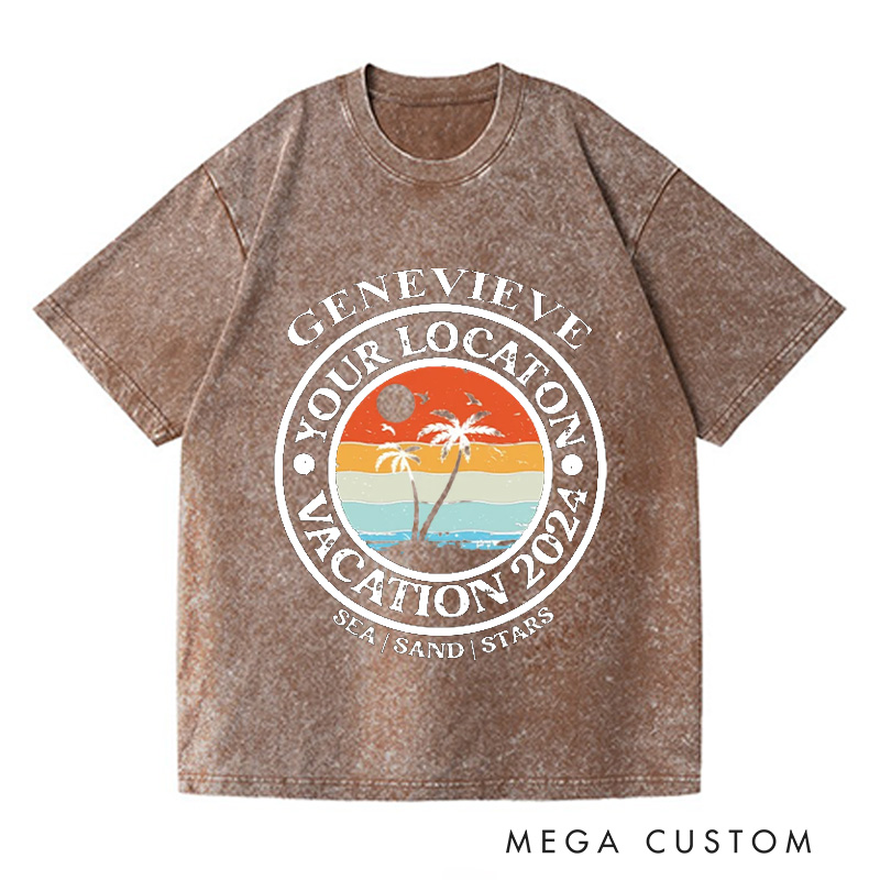 Personalized Summer Washed T-Shirts Vacation Shirts Beech TShirts Gift For Traveler Tee