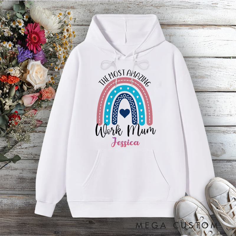 Personalized Hoodie The Most Amazing Work Mum Rainbow Heart Design Gift for Office Worker