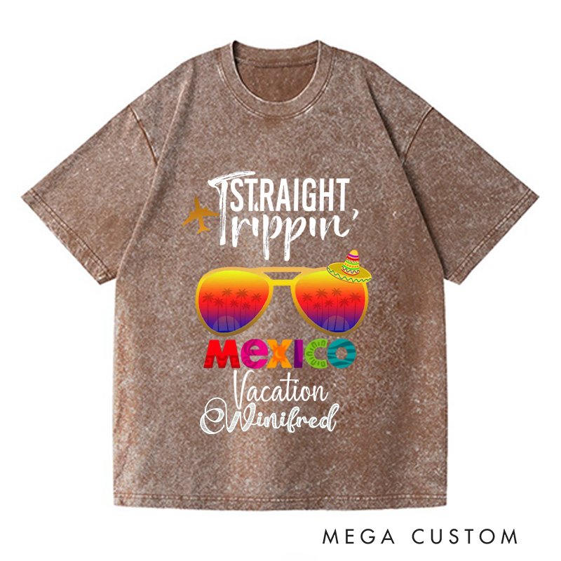 Personalized Mexico Washed T-Shirts Trip Shirt Vacation Tee Trendy Shirt Customized Name Shirt Tee Gift For Traveler
