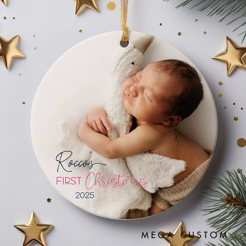 Personalized Baby Photo with Birth Stats and First Christmas Ornament