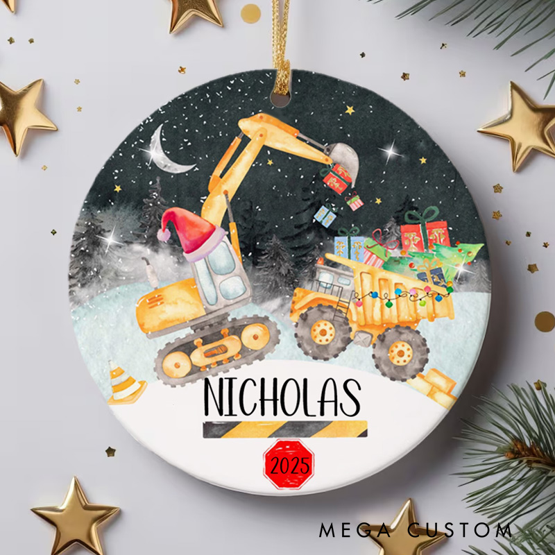 Personalized Construction Truck and Holiday Treats First Christmas Ornament