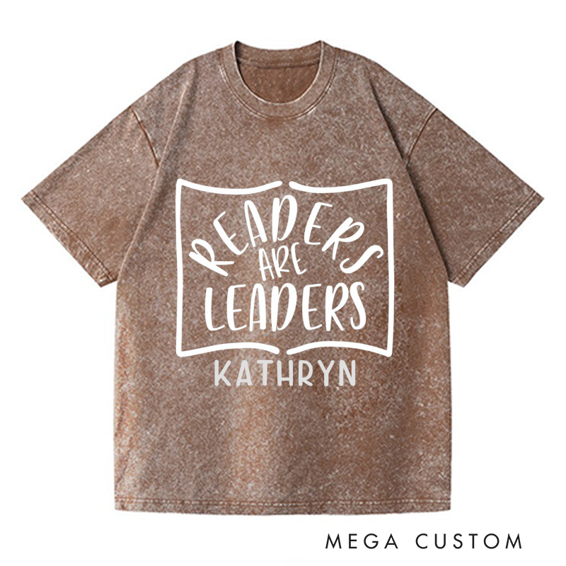 Personalized Readers Are Leaders Washed T-Shirts Reading Shirt Customized Name Shirt Book Tee Gift for Reader