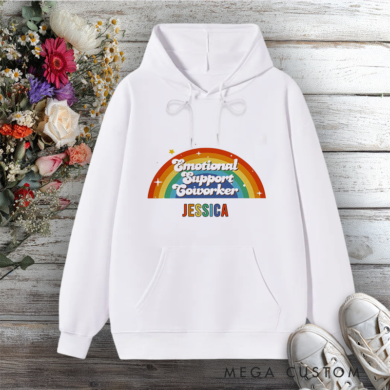 Personalized Hoodie Emotional Support Coworker Rainbow Design Gift for Office Worker