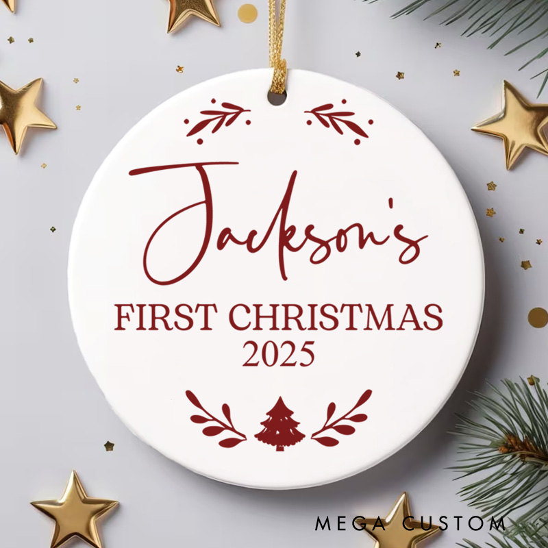 Personalized Elegant Script Baby's First Christmas Ornament