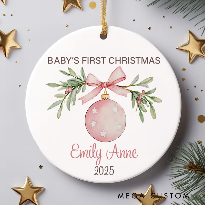 Personalized Cute Pink Decoration Printed with Baby's Name Baby's First Christmas Ornament