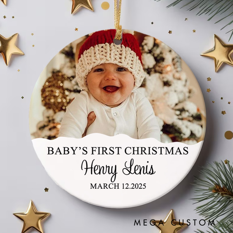 Personalized Baby's First Christmas Photo Ornament with Name and Date Christmas Ornament