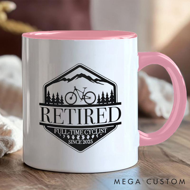 Personalized Retired Cyclist Coffee Cup Mug with Mountain Design for Outdoor Adventures Riding Cycling Biking Enthusiasts