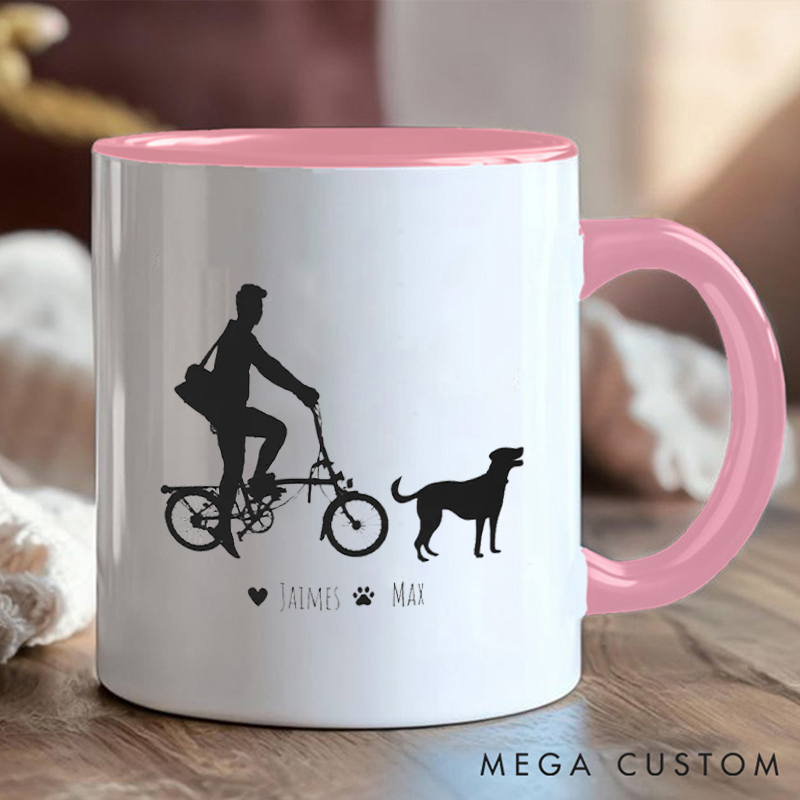 Personalized Cyclist and Dog Coffee Cup Mug with Dog Loving Cyclists for Outdoor Adventures Riding Cycling Biking Enthusiasts