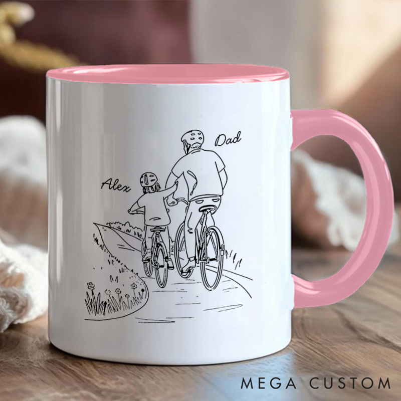 Personalized Father and Child Cycling Coffee Cup Mug with Celebrate Special Father Child Memories for Outdoor Adventures Riding Cycling Biking Enthusiasts