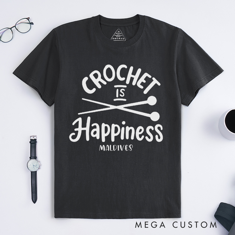 Personalized Crochet is Happiness Classic T-Shirts for Knitting Lovers Funny Crochet Shirt Gift for Crochet Lover