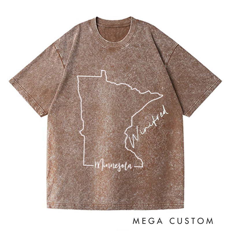 Personalized Minnesota State Washed T-Shirts Travel Tee Map Shirt Trendy Shirt Customized Name Shirt Gift For Traveler