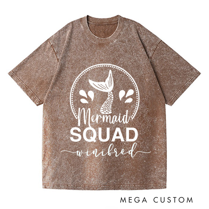 Personalized Mermaid Washed T-Shirts Funny Mermaid Tee Trendy Shirt Customized Name Shirt Gift For Ocean Enthusiasts