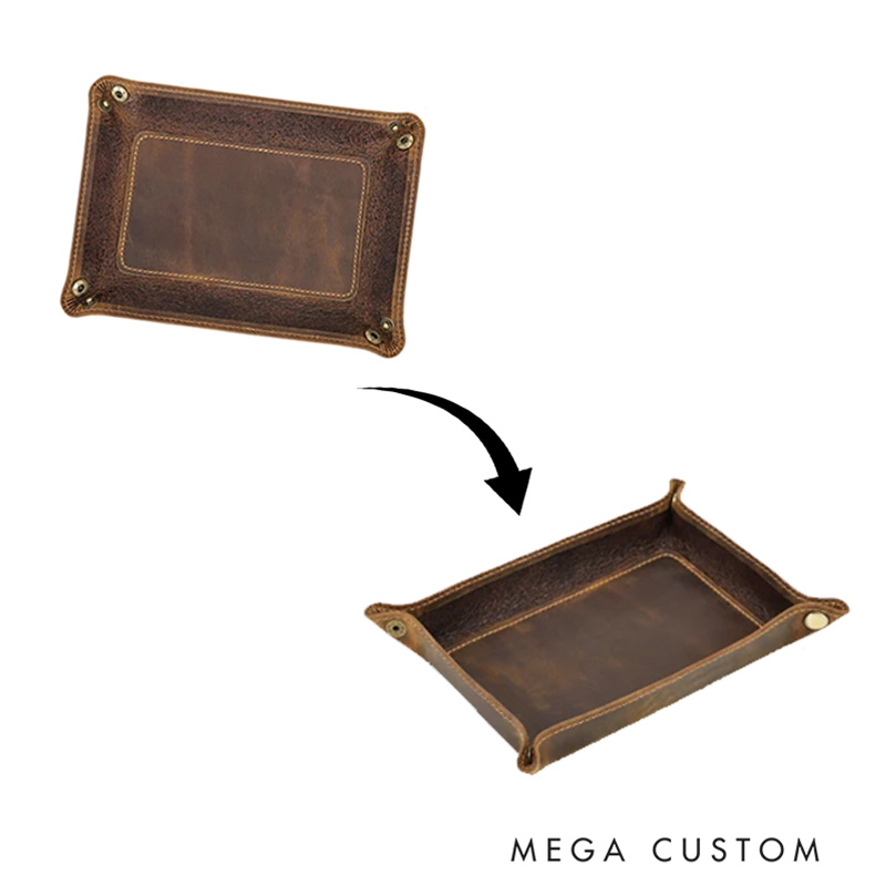 Personalized Cross Retro Crazy Horse Leather Tray with Name and Cross Confirmation Gift Christening Religious Gift for Christian