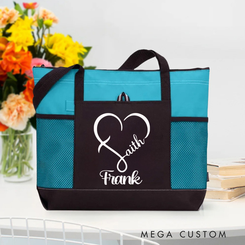 Personalized Heart Faith Tote Bag with Name and Zipper Large Capacity Religious Accessory Gift for Christian Religious Christian Gifts 