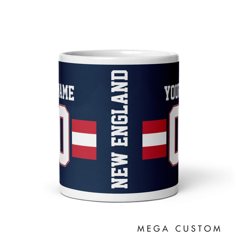 Personalized Football Themed Mug with Custom Team Name Player Name and Jersey Number Design
