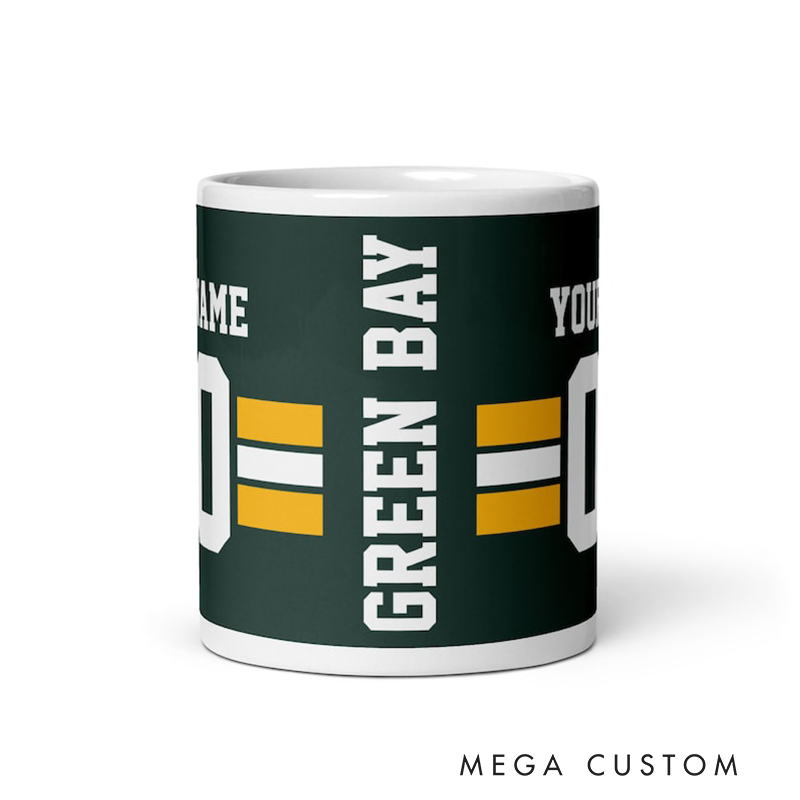 Personalized Football Themed Mug with Customizable Team Name Player Name and Jersey Number Perfect for Sports Fans and Players