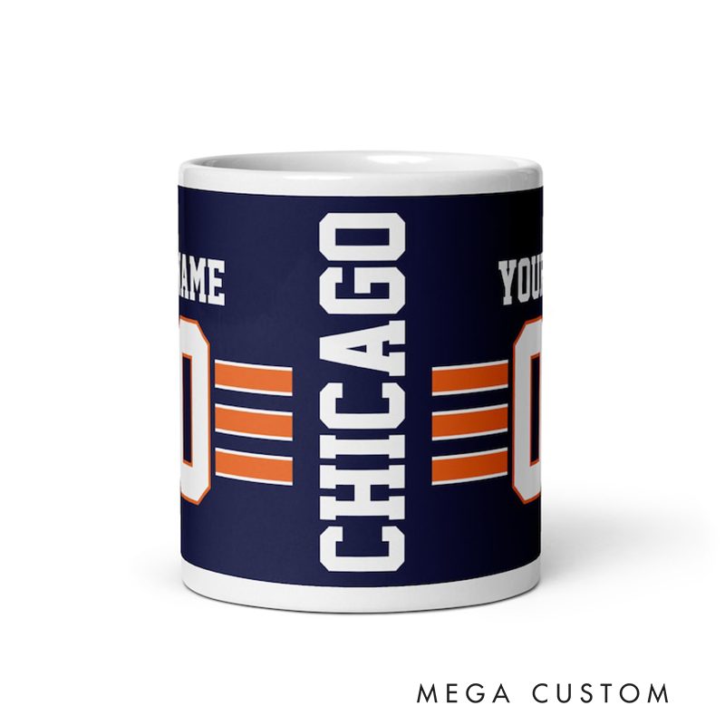 Personalized Football Mug with Custom Team Name Player Name and Jersey Number Design for Sports Fans