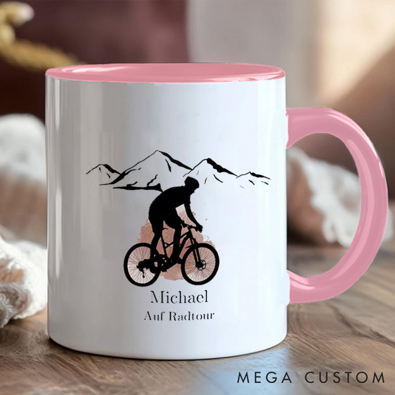 Personalized Mountain Biking Coffee Cup Mug with Name and Scenic Design for Outdoor Adventures Riding Cycling Biking Enthusiasts