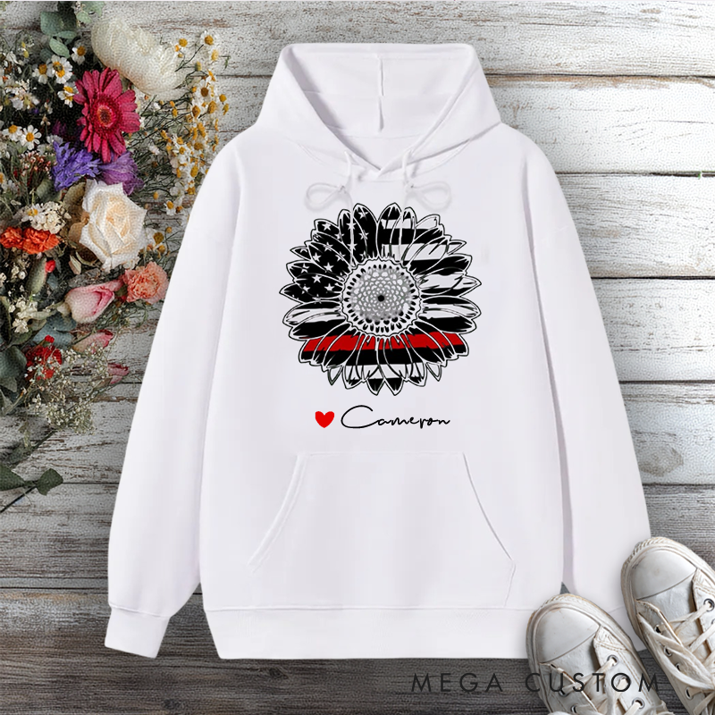 Personalized Hoodie Firefighter Thin Red Line Sunflower Design Gift for Firefighter