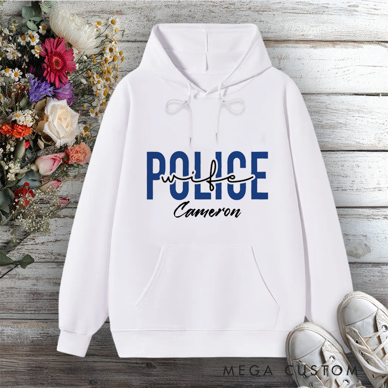Personalized Police Wife Hoodie with Bold Text Design Gift for Police Officers Police Wife