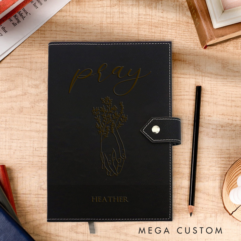 Personalized Floral Gesture Pray Journal Leather Notebook with Name Religious Bible Verse Journal Christian Gift for Women Men Religious Gift