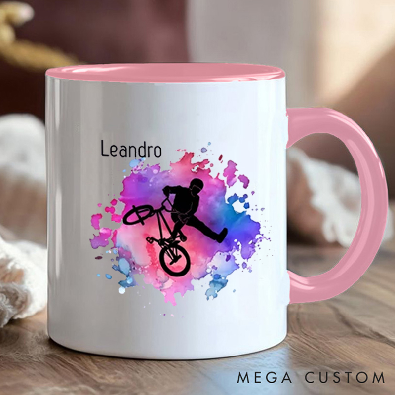 Personalized BMX Stunt Coffee Cup Mug with Extreme Sports Enthusiasts for Outdoor Adventures Riding Cycling Biking Enthusiasts